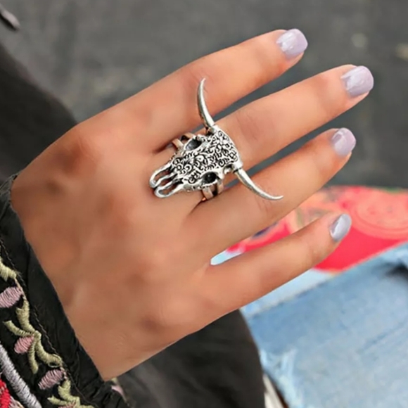 Longhorn Ring. Bull Head Cow Head Steer Head Cowgirl Rodeo Festival Boho Cowboy - Picture 11 of 11